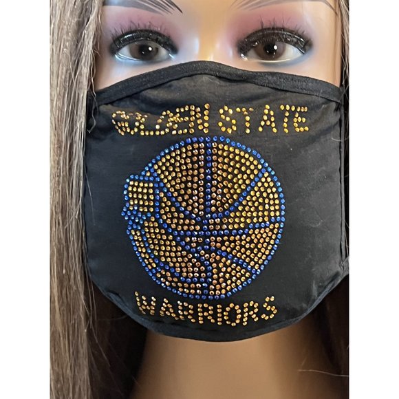 Golden State Warriors Rhinestone Bling Face Mask Washable - Picture 12 of 16